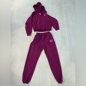 PINK Victoria's Secret Maroon Hoodie & Joggers Set